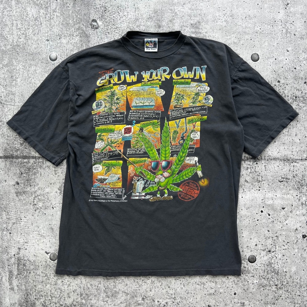Vintage Fox Tees Grow Your Own T-Shirt Mens XL Black Weed Stoner Amsterdam 90s